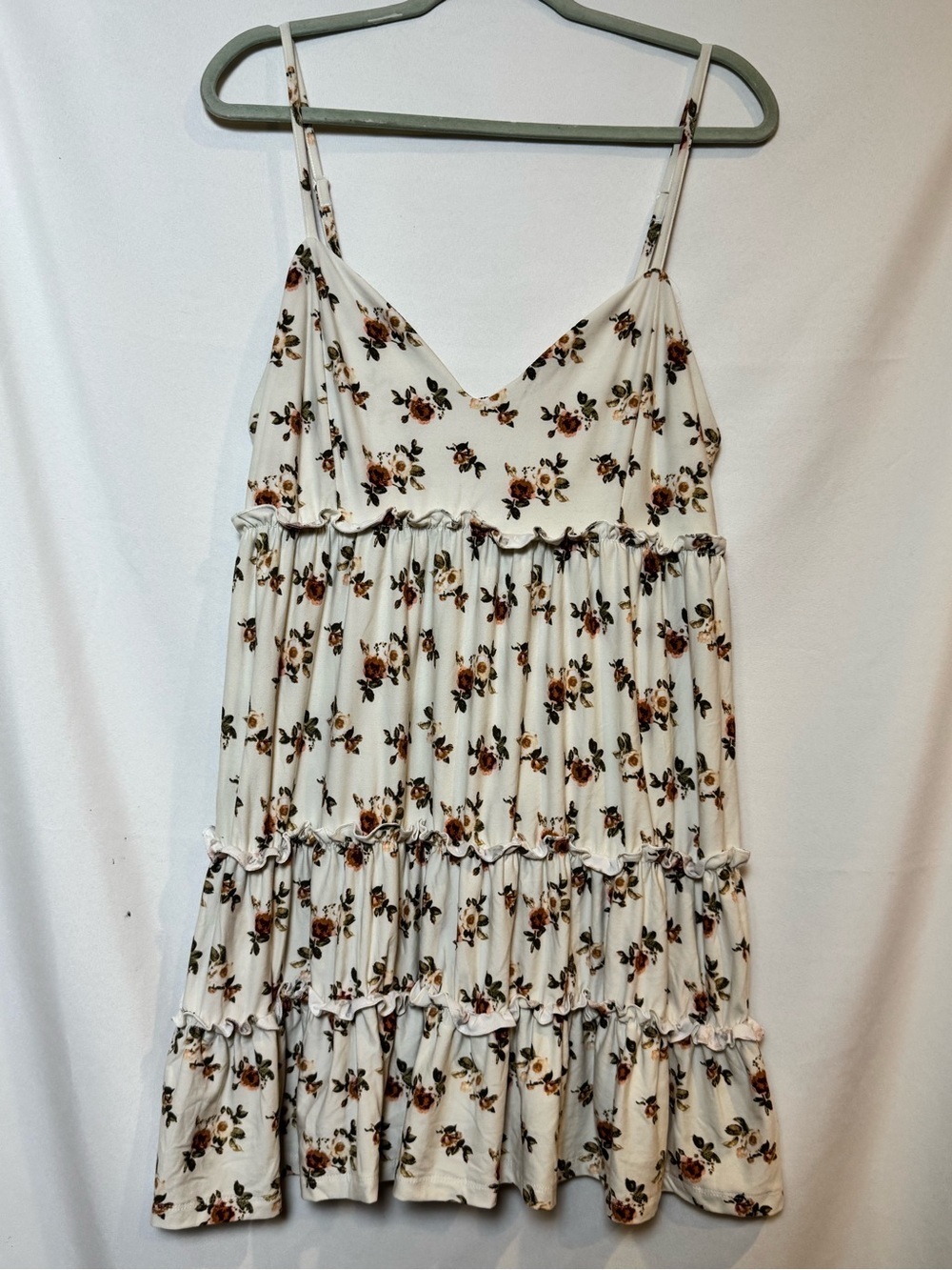 Justify Ivory Floral Smocked Sundress with Brown & Green Accents XL
